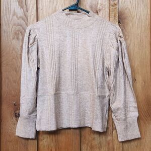 Band Of The Free Ribbed 3/4 Sleeve Mock Neck Lightweight Sweater, Medium, Tan